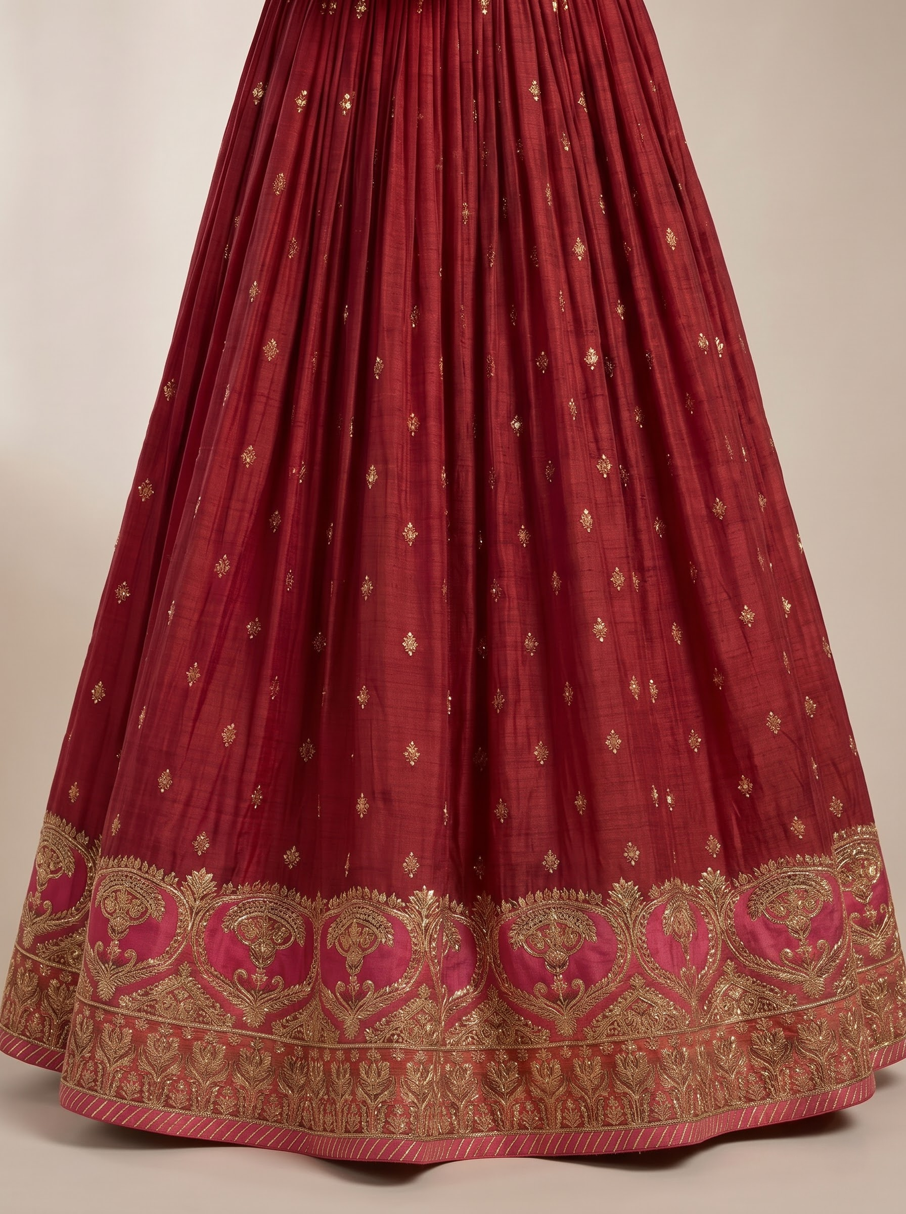 Maroon & Pink Ombre Festive Lehenga Choli in Georgette with Zari Embroidery