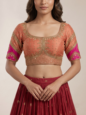 Maroon & Pink Ombre Festive Lehenga Choli in Georgette with Zari Embroidery