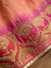 Maroon & Pink Ombre Festive Lehenga Choli in Georgette with Zari Embroidery
