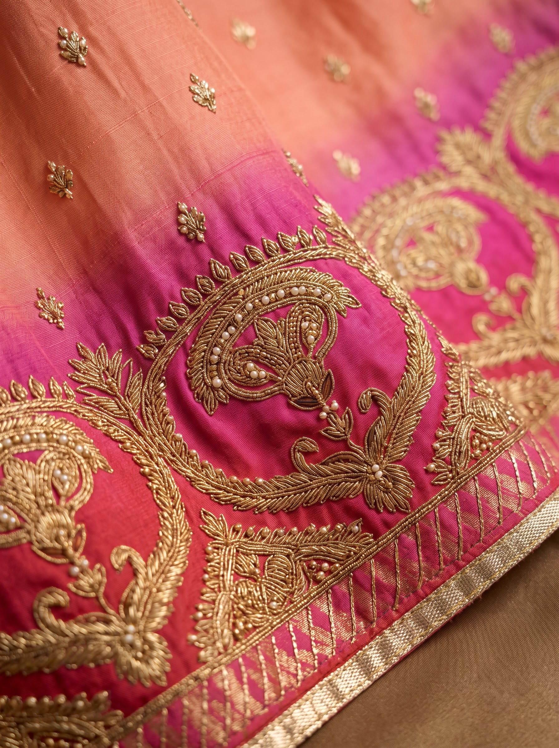 Maroon & Pink Ombre Festive Lehenga Choli in Georgette with Zari Embroidery