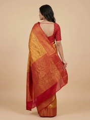 Mustard Gold Kanchipuram Silk Saree with Red Zari Border