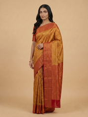 Mustard Gold Kanchipuram Silk Saree with Red Zari Border