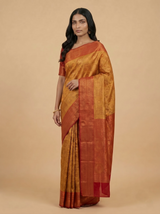 Mustard Gold Kanchipuram Silk Saree with Red Zari Border
