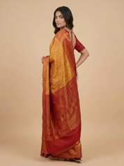 Mustard Gold Kanchipuram Silk Saree with Red Zari Border