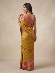 Kanchipuram Silk Saree in Mustard with Contrast Pink Pallu