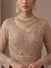 Golden Beige Sequin Mastani Lehenga Gown – Festive Wear