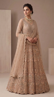 Golden Beige Sequin Mastani Lehenga Gown – Festive Wear