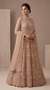 Golden Beige Sequin Mastani Lehenga Gown – Festive Wear
