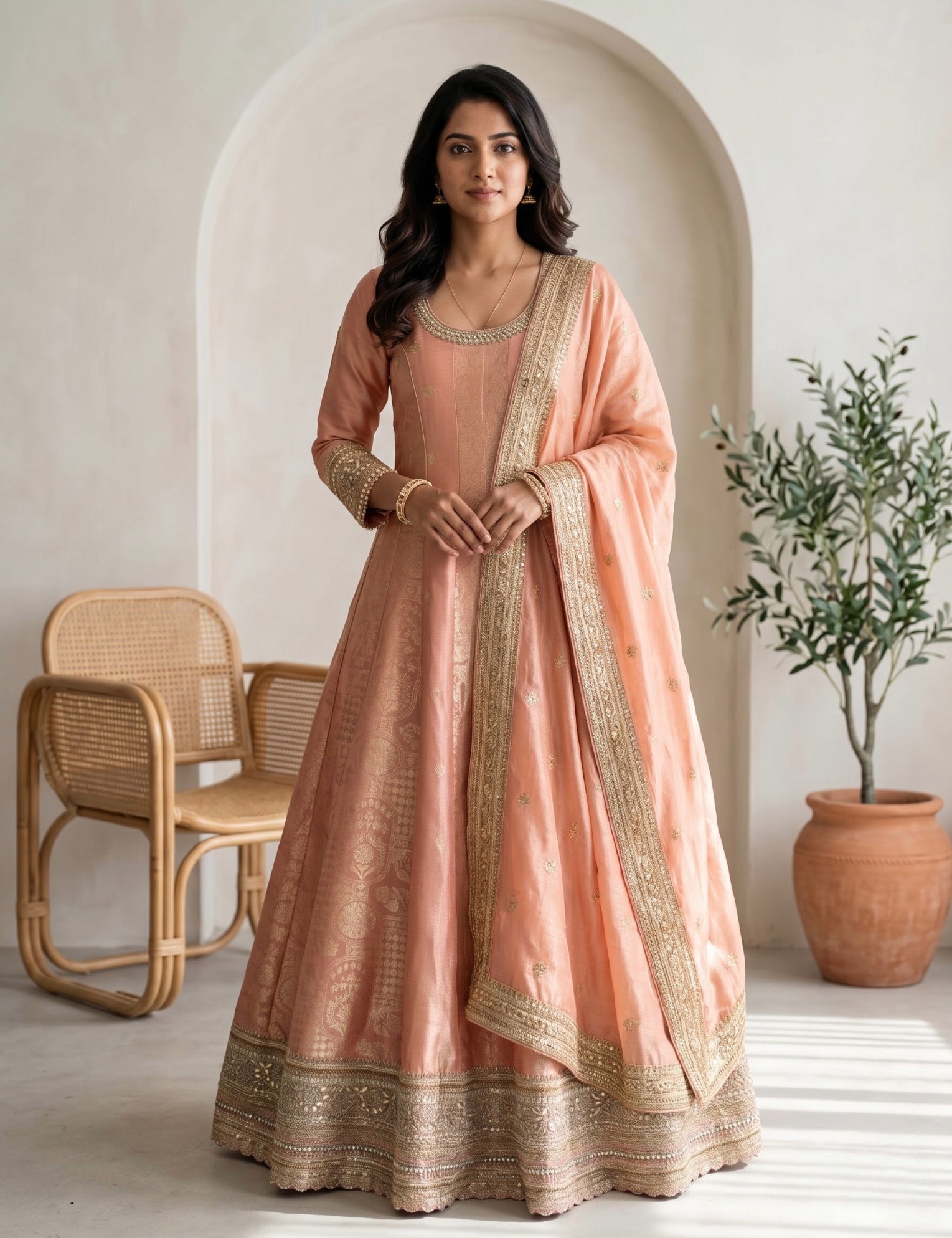 Raw Silk Anarkali Set in Blush Pink for Festive Wear