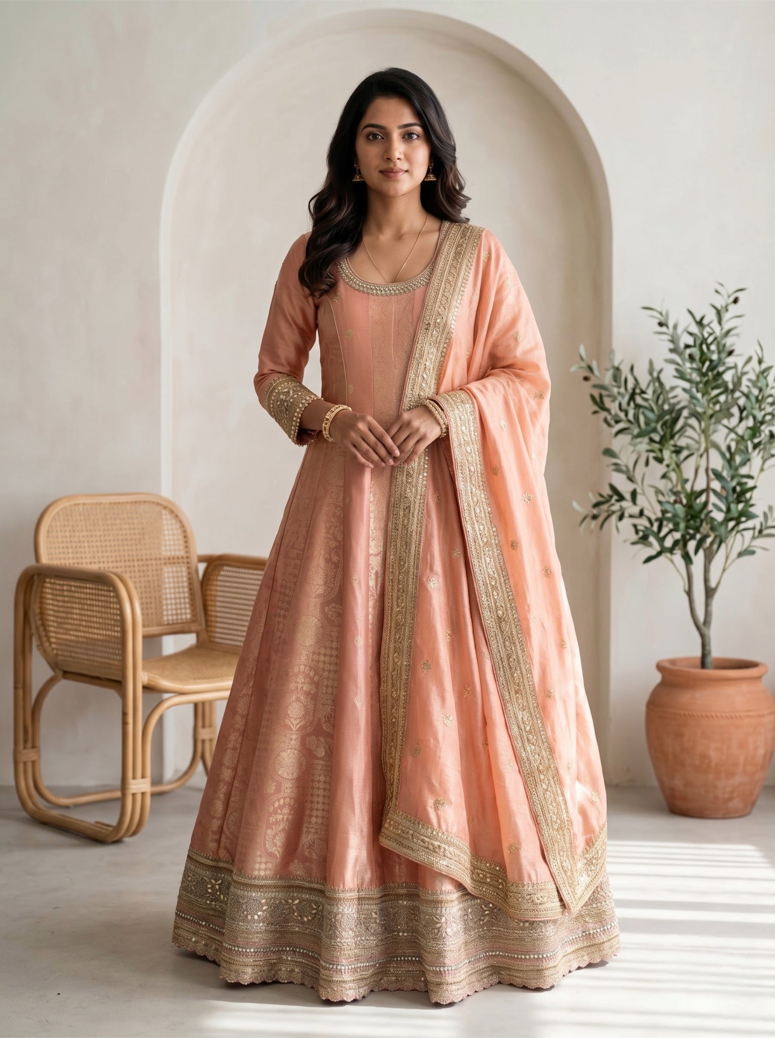 Raw Silk Anarkali Set in Blush Pink for Festive Wear