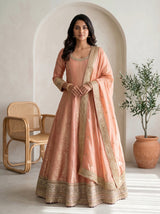 Raw Silk Anarkali Set in Blush Pink for Festive Wear