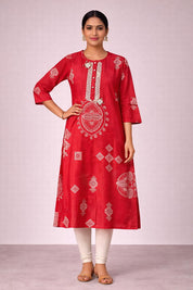 Red Cotton Salwar Suit with Embroidered Neckline – Ethnic Designer Wear | Diva