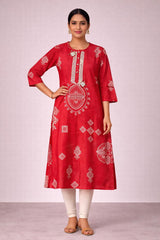 Red Cotton Salwar Suit with Embroidered Neckline – Ethnic Designer Wear | Diva