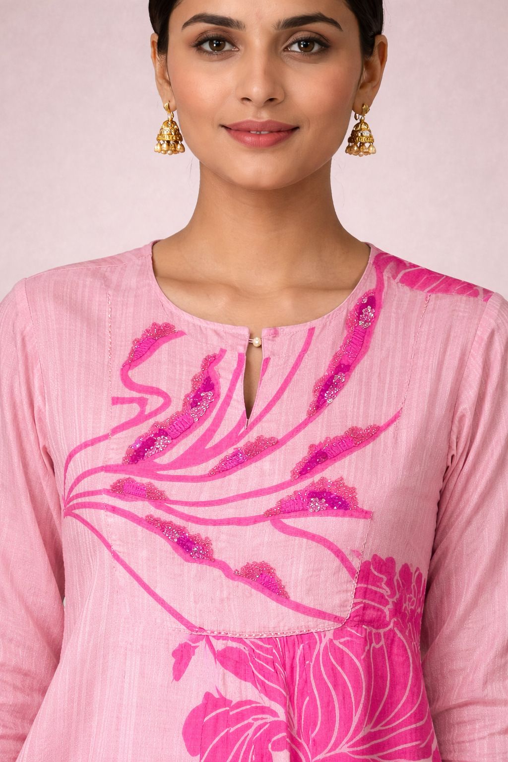 Pink Satin Cotton Salwar Set