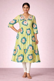 Lime Embroidered Cotton Salwar Suit – Satin V Neck Designer Set | Diva