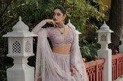 Lavender Intricately Embroidered Georgette Lehenga Set