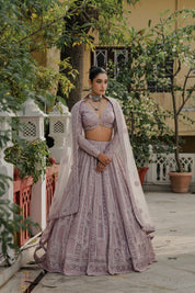 Lavender Intricately Embroidered Georgette Lehenga Set