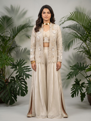 Ivory Hand-Embellished Organza Jacket Co-ord Set