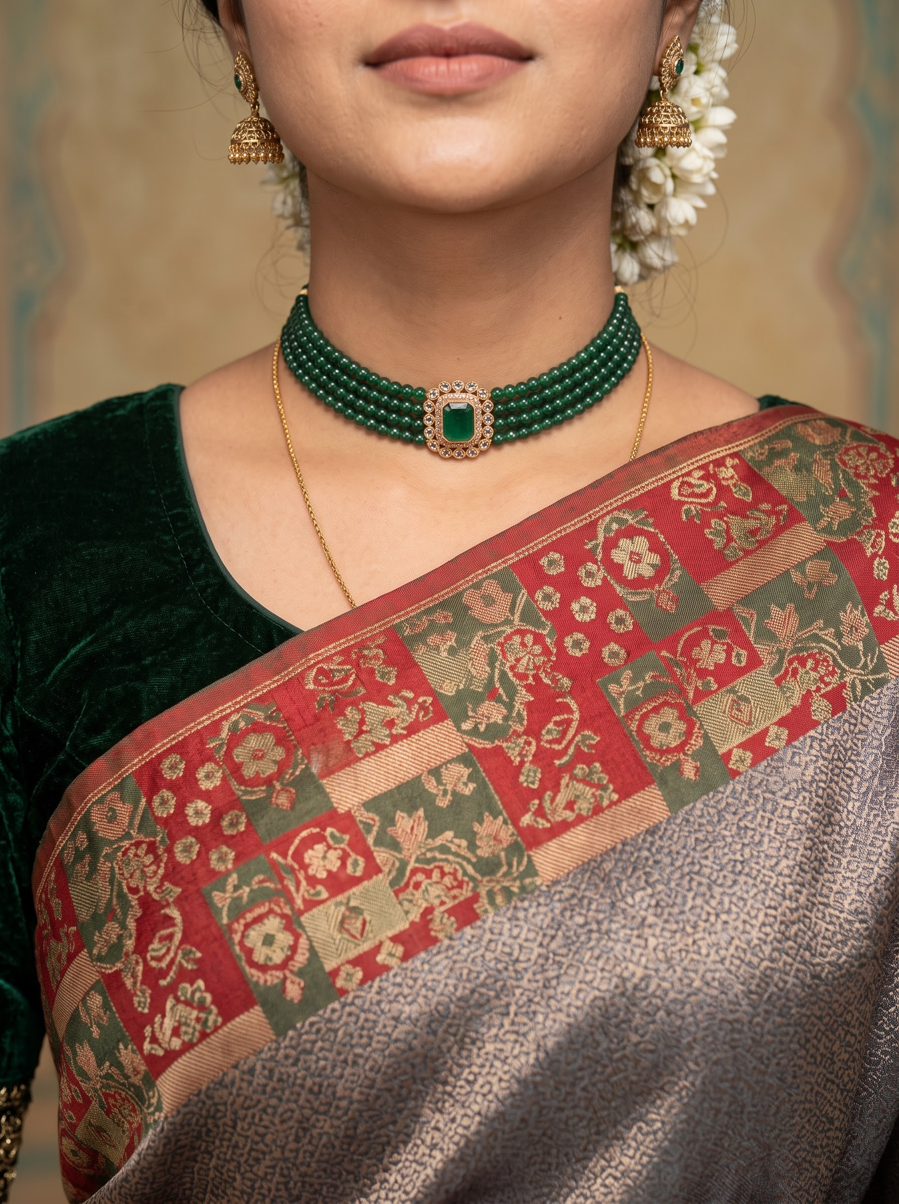 Kanchipuram Silk Saree with Woven Zari Border – Grey & Maroon