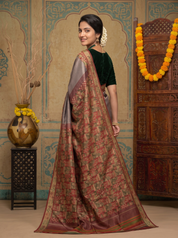 Kanchipuram Silk Saree with Woven Zari Border – Grey & Maroon