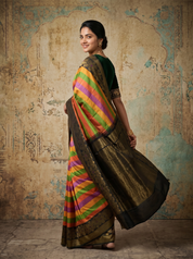 Kanchipuram Silk Saree with Multicolor Stripes & Zari Border