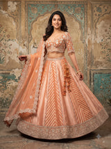 Net Lehenga Set in Orange for Weddings