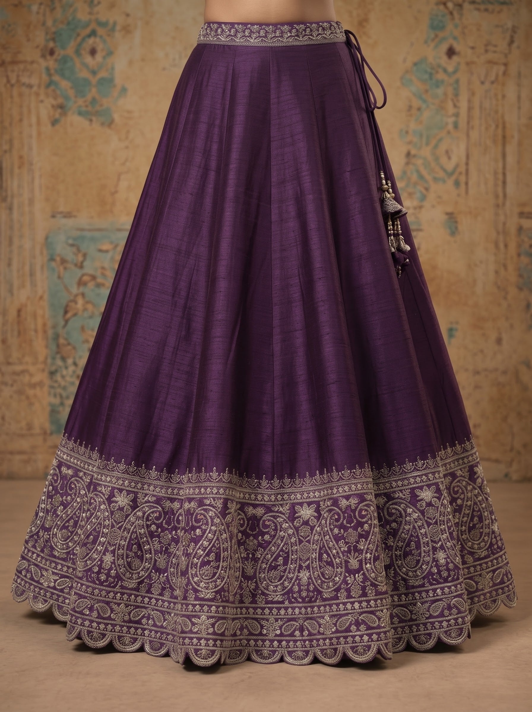 Royal Purple Hand-Embroidered Raw Silk Lehenga Set with Couture Jacket
