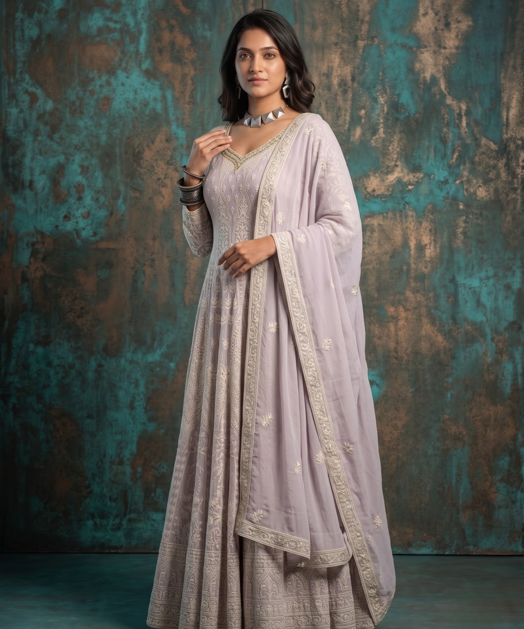 Lavender Georgette Anarkali Set – Festive & Wedding Wear