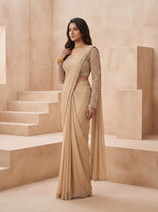 Beige Soft Crepe Saree with French Lace Blouse