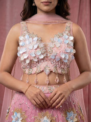 Semi Crepe Floral Appliqué Lehenga with Net Dupatta – Festive Edit
