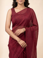 Maroon Semi-Crush Party Wear Saree with Net Pallu; Festive & Evening Wear
