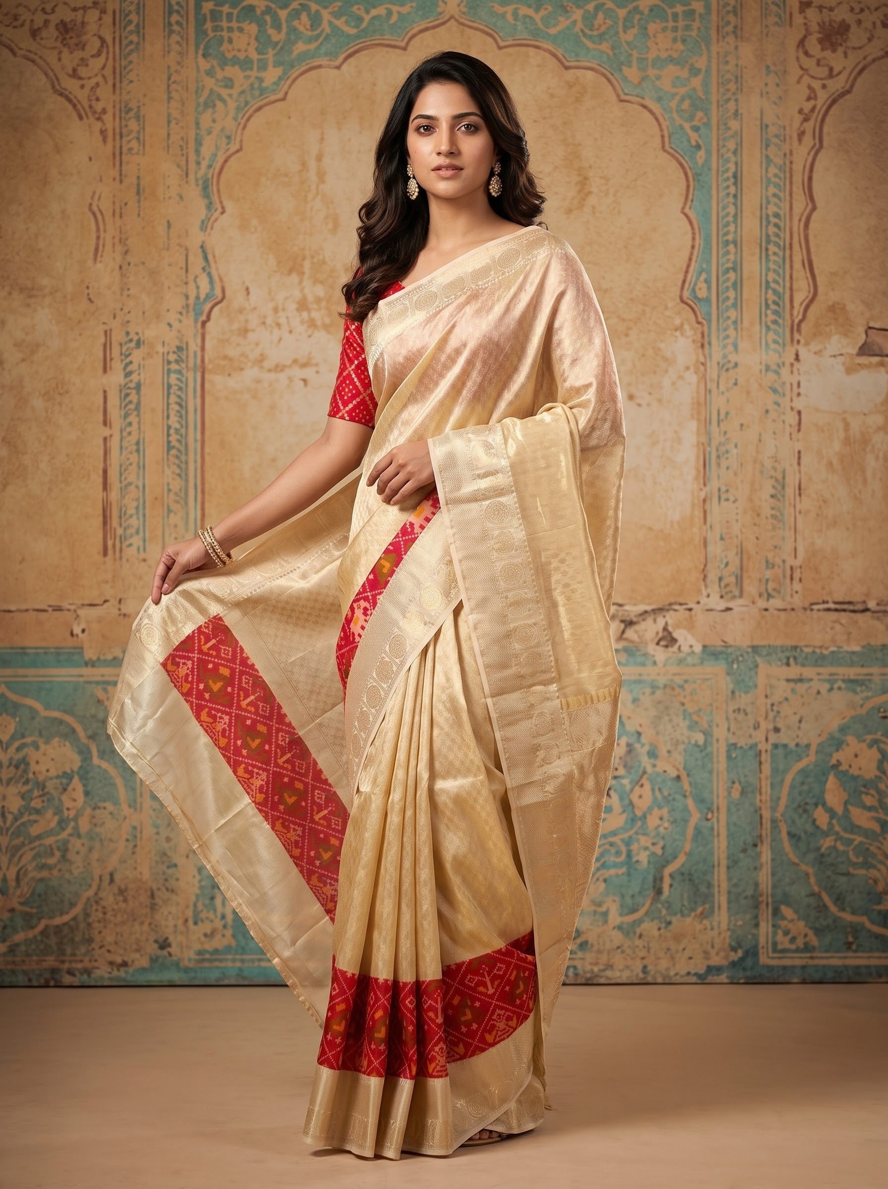 Golden Tissue Kanchipuram Saree with Double Ikkat Patola Accents