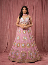Semi Crepe Floral Appliqué Lehenga with Net Dupatta – Festive Edit