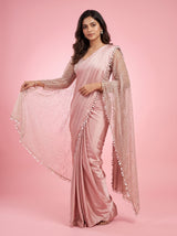 Blush Pink Pure Satin Saree with Sequin Scattered Net Pallu