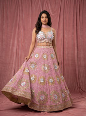 Semi Crepe Floral Appliqué Lehenga with Net Dupatta – Festive Edit