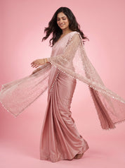 Blush Pink Pure Satin Saree with Sequin Scattered Net Pallu