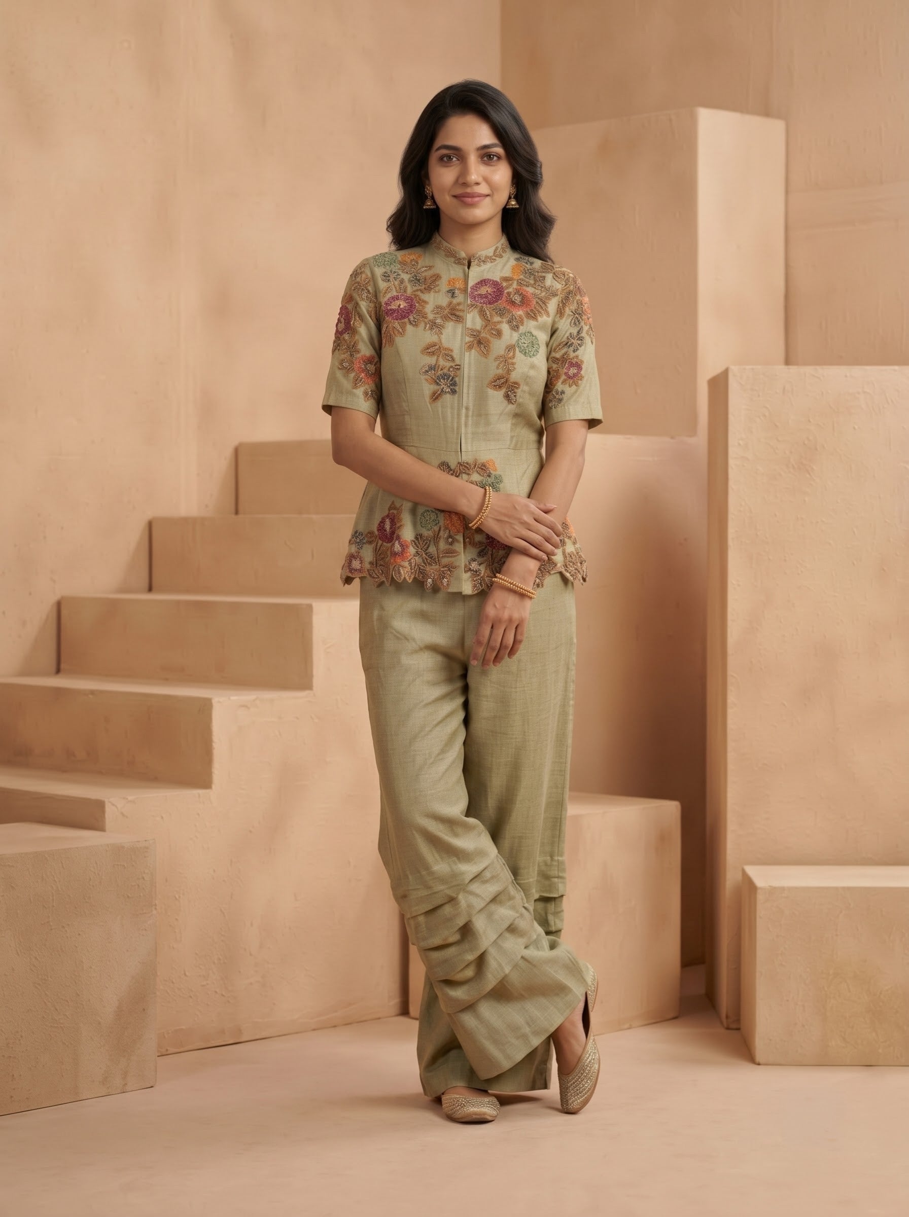 Sage Zardosi Peplum Palazzo Set