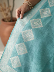 Teal Banarasi Silk Jacquard Straight Kurta Set with Woven Dupatta