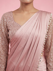 Blush Pink Pure Satin Saree with Sequin Scattered Net Pallu