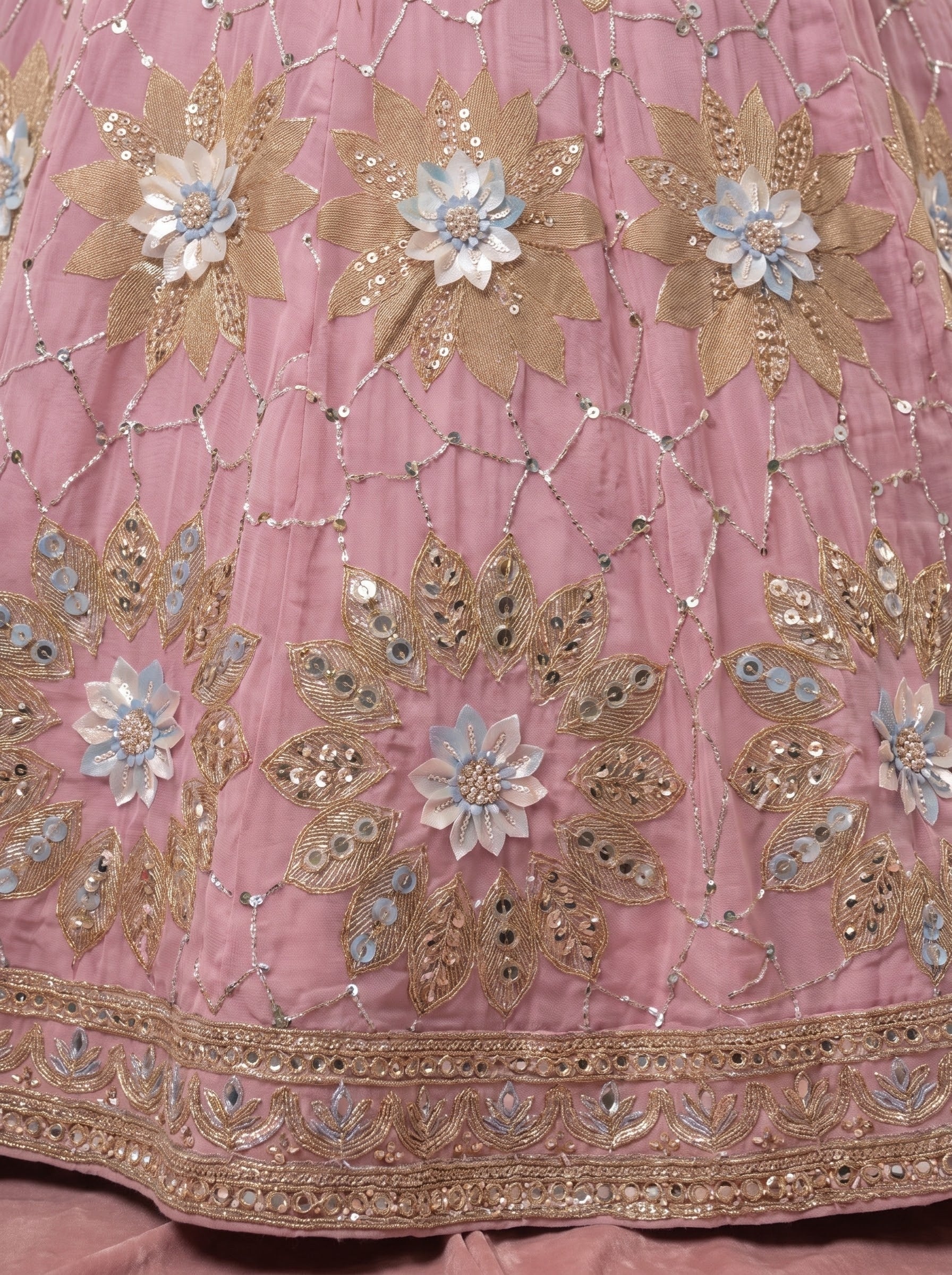 Semi Crepe Floral Appliqué Lehenga with Net Dupatta – Festive Edit