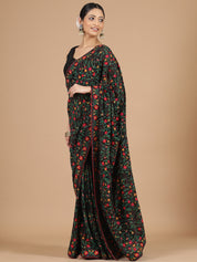 Elegant Black Lucknowi Chikankari Saree with Multicolor Embroidery & Blouse