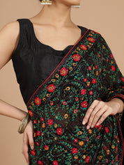 Elegant Black Lucknowi Chikankari Saree with Multicolor Embroidery & Blouse