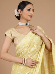 Yellow Georgette Lucknowi Saree with Intricate Embroidery