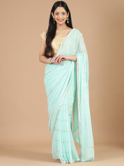 Sky Blue Georgette Saree with Delicate Ribbon Work