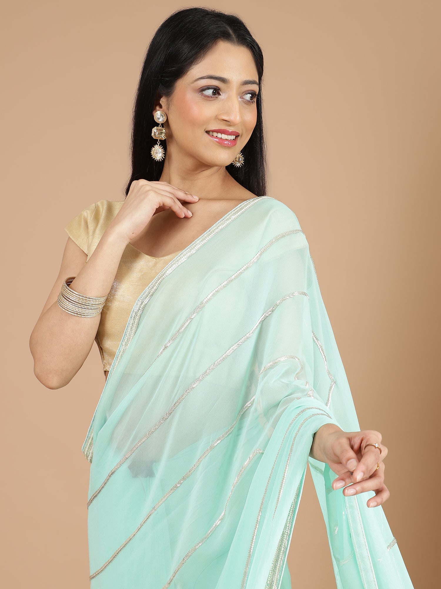 Sky Blue Georgette Saree with Delicate Ribbon Work