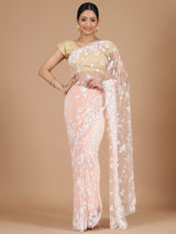 Peach Netted Saree with Elegant Pearl Work