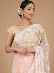 Peach Netted Saree with Elegant Pearl Work