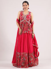 Radiant Red Georgette Peplum Lehenga with Exquisite Embroidery