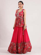 Radiant Red Georgette Peplum Lehenga with Exquisite Embroidery