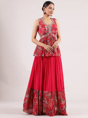 Radiant Red Georgette Peplum Lehenga with Exquisite Embroidery